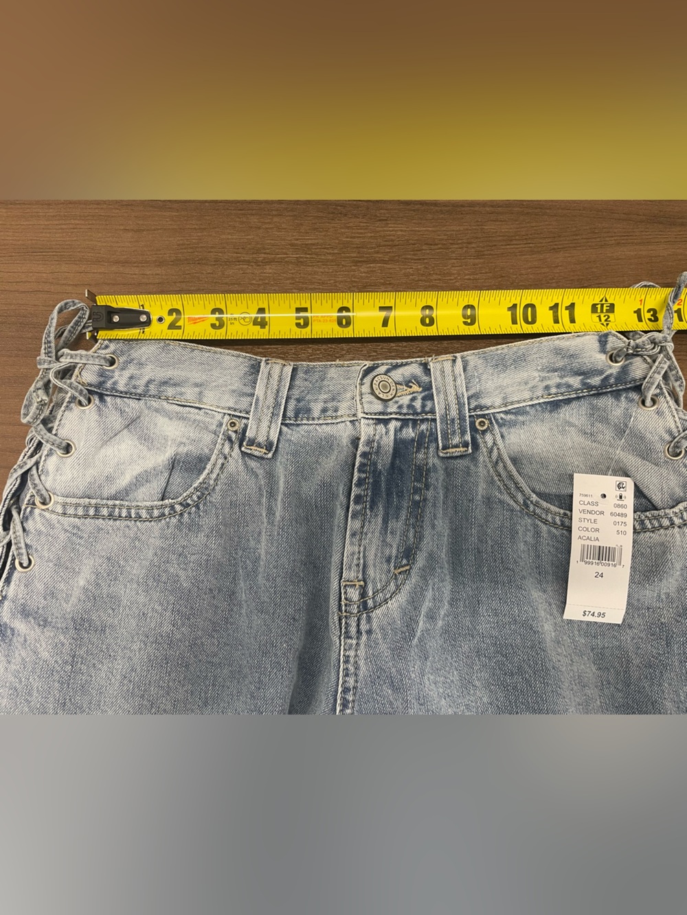 NWT PacSun Women’s Light Wash Wide Leg Jeans with Side Lace-Up Detail size 24 - Picture 3 of 9